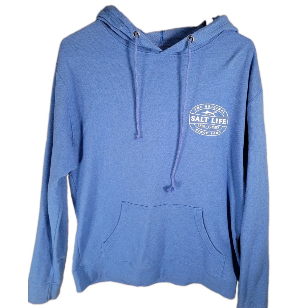 Salt Life Live Salty Hoodie Sweatshirt Large Blue Sleeve Graphic Marlin Pullover